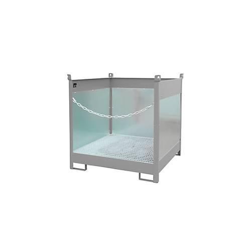 Fass-Stapelpalette Bauer FSP-4 G, Spritzschutzwand 3-seitig, Kap. 4 x 200 l Fässer, grau