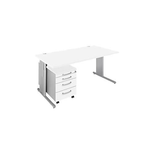 Schäfer Shop Select 2-tlg. Büromöbel-Set COMBITEC, Schreibtisch, B 1600 mm, weiß/weißalu + Rollcontainer 1233