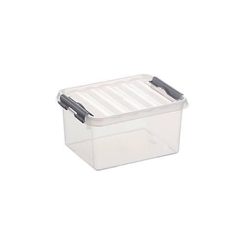 Aufbewahrungsbox Sunware Q-LINE, Verschlussclips, transparent, stapelbar, 2 l, L 200 x B 150 x H 100 mm, grau