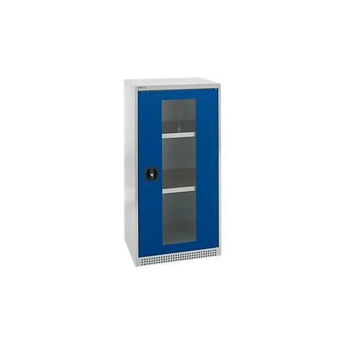 Schäfer Shop Genius Flügeltürenschrank FS, Stahl, Sichtfenster, Lüftungslöcher, B 545 x T 520 x H 1105 mm, 3 OH, Lichtgrau/Enzianblau, bis 150 kg