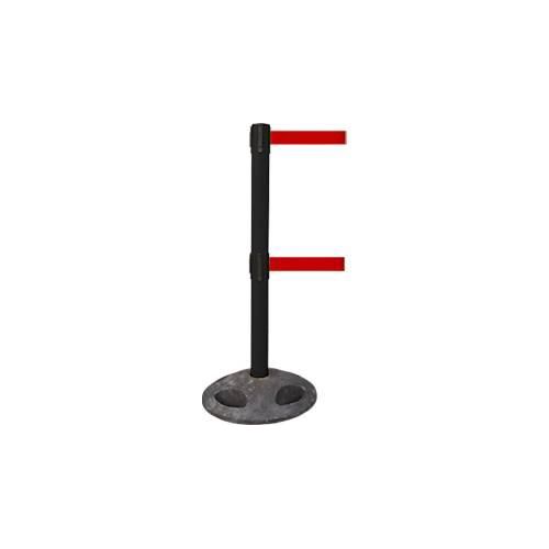 RS-GUIDESYSTEMS® Absperrpfosten GLA 250, Doppelgurt, Gurtauszug 4 m, Bodenteller Ø 410 mm, schwarz/ rot