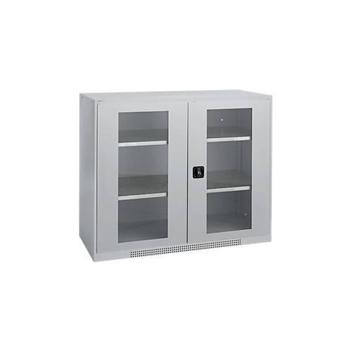 Schäfer Shop Genius Flügeltürenschrank FS, Stahl, Sichtfenster, Lüftungslöcher, B 1343 x T 520 x H 1105 mm, 3 OH, Weißalu/Weißalu, bis 450 kg