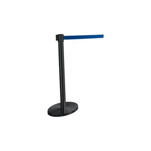 Gurtpfosten GLA45, inkl. Bodenteller ø 320 mm & Gurtkassette 2,3 m Auszug, H 955 mm, Metall, schwarz, Gurt blau