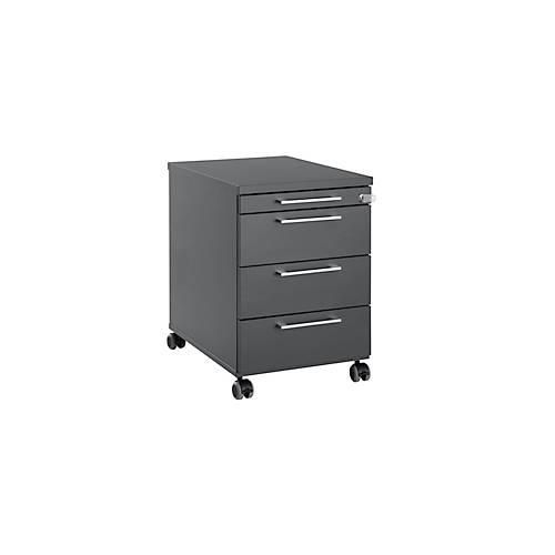 Rollcontainer 1333, 3 Schübe & 1 Utensilienauszug, abschließbar, eckige Griffe, Holz/Stahl/Kunststoff, B 434 x T 800 x H 613 mm, graphit