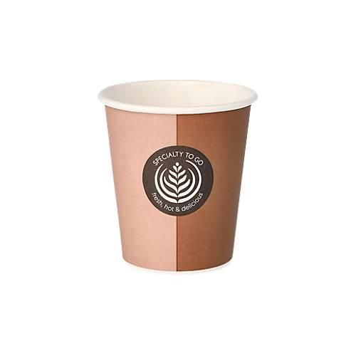 Coffee to go Becher, für 0,2 l, Ø 75 x H 91 mm, bedruckte Pappe, beige-schwarz, 50 Stück