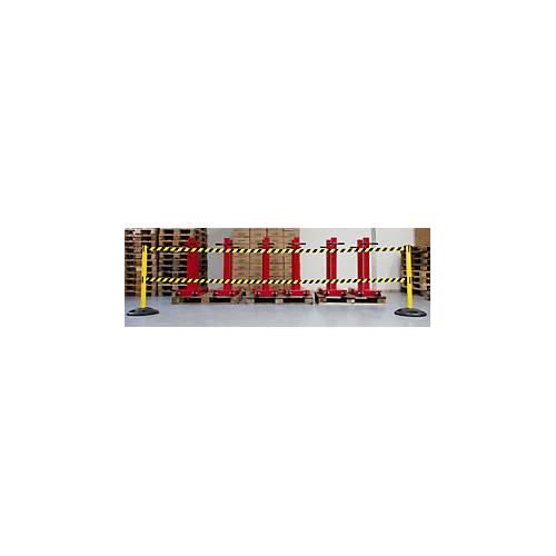 RS-GUIDESYSTEMS® Absperrpfosten GLA 250, Doppelgurt, Gurtauszug 4 m, Bodenteller Ø 410 mm, gelb/ schwarz-gelb