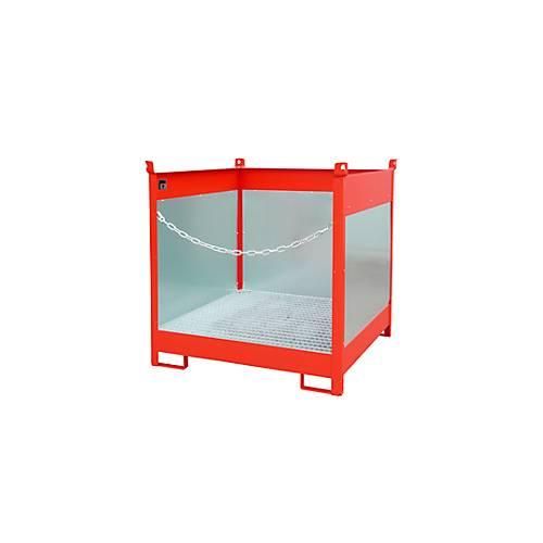 Fass-Stapelpalette Bauer FSP-4 G, Spritzschutzwand 3-seitig, Kap. 4 x 200 l Fässer, rot