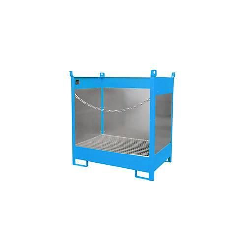 Fass-Stapelpalette Bauer FSP-2 G, Spritzschutzwand 3-seitig, Kap. 2 x 200 l Fass, blau