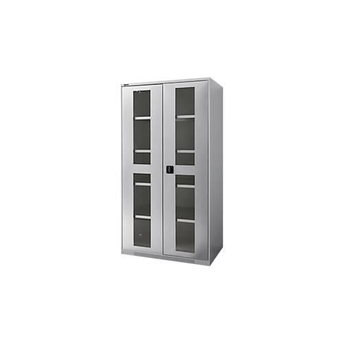 Schäfer Shop Genius Flügeltürenschrank FS, Stahl, Sichtfenster, Lüftungslöcher, B 1055 x T 620 x H 1950 mm, 5 OH, Weißalu/Weißalu, bis 500 kg