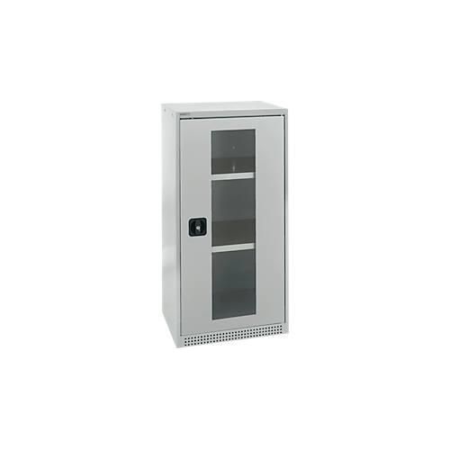 Schäfer Shop Genius Flügeltürenschrank FS, Stahl, Sichtfenster, Lüftungslöcher, B 545 x T 520 x H 1105 mm, 3 OH, Lichtgrau/Lichtgrau, bis 150 kg