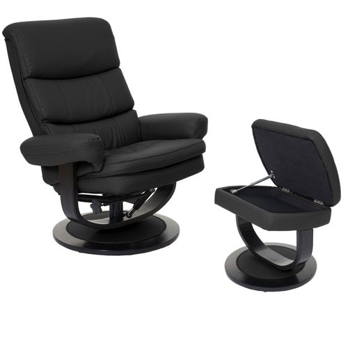 Relaxsessel HWC-C16, Fernsehsessel TV-Sessel Hocker mit Staufach, MVG- Kunstleder schwarz