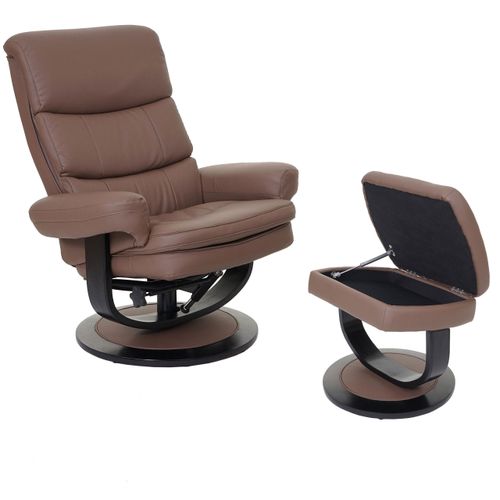 Relaxsessel MCW-C16, Fernsehsessel TV-Sessel Hocker mit Staufach, MVG- Kunstleder chocolate