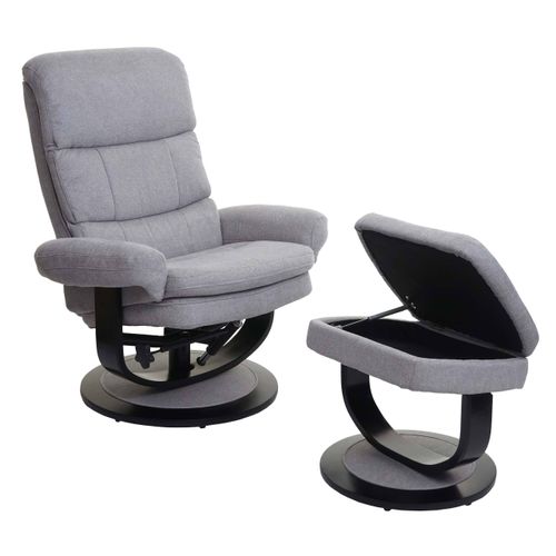Relaxsessel MCW-C16, Fernsehsessel TV-Sessel Hocker mit Staufach, MVG- Stoff/Textil hellgrau
