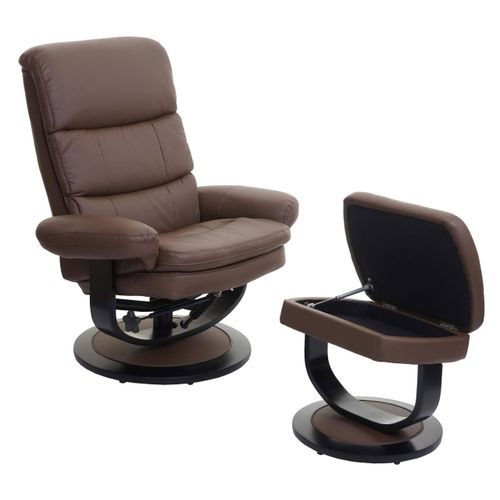 Relaxsessel HWC-C16, Fernsehsessel TV-Sessel Hocker mit Staufach, MVG- Kunstleder taupe-braun