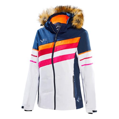 BLACK CREVICE - Damen Skijacke - Kunstpelzbesatz - 8000mm Wassersäule | Farbe: Navy/Weiß | Größe: 44
