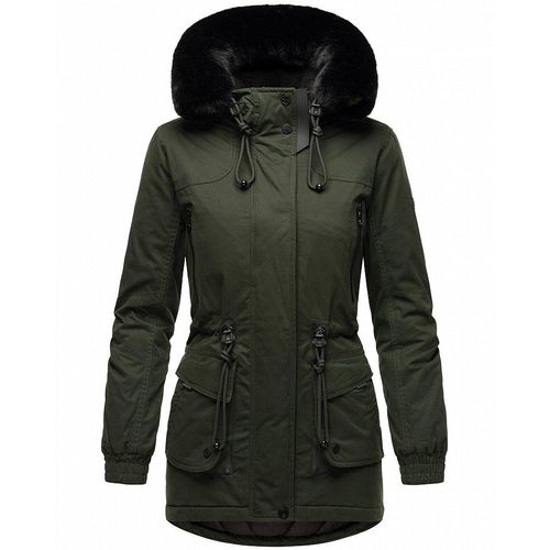 Navahoo Damen Winter Jacke Kurz Stepp Mantel Parka Kapuze warm Kunstfell Olessaa Olive Gr. 38 - M