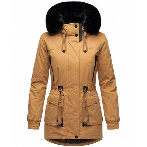 Navahoo Damen Winter Jacke Kurz Stepp Mantel Parka Kapuze warm Kunstfell Olessaa Camel Gr. 42 - XL