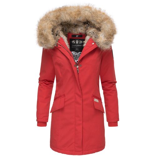 Navahoo Premium Damen Winterjacke Parka Mantel Jacke Kunstfell Gefüttert Kapuze Cristal Rot Gr. 36 - S