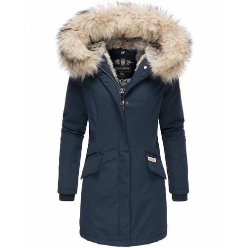 Navahoo Premium Damen Winterjacke Parka Mantel Jacke Kunstfell Gefüttert Kapuze Cristal Navy Gr. 34 - XS