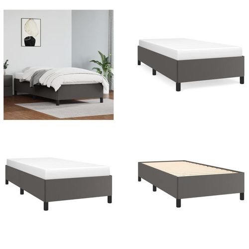 vidaXL Bettgestell Grau 100x200 cm Kunstleder - Bettgestell - Bettgestelle - Bett - Schlafzimmermöbel