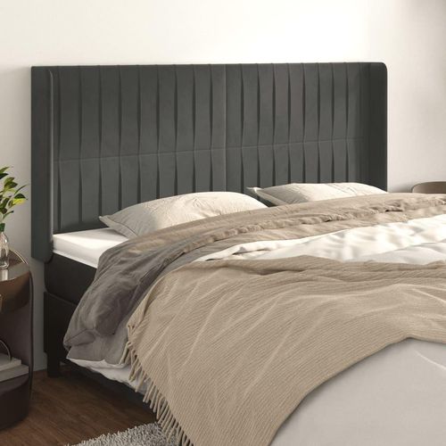 vidaXL Kopfteil mit Ohren Dunkelgrau 203x16x118/128 cm Samt