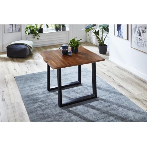 Esstisch Baumkante massiv Akazie nussbaum 80 x 80 schwarz NOAH