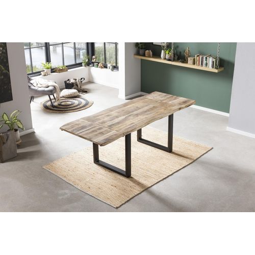 Refurbished Möbelretoure Baumkanten-Esstisch mit Ansteckplatten, Mango, U-Gestell 200 (300) x 100 cm NOAR