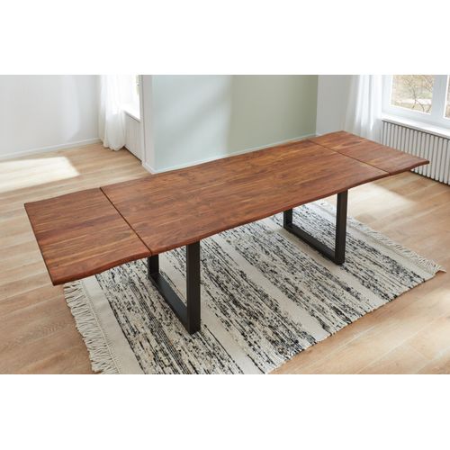 Refurbished Möbelretoure Baumkantentisch Akazie nougat U-Gestell schwarz 220 (320) x 100 cm NORINA