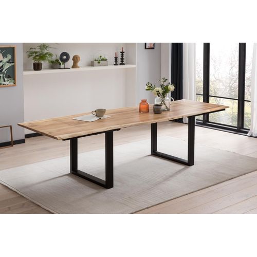 Esstisch Baumkante Akazie natur 200(300)x100 Ansteckplatten schwarz ADINA