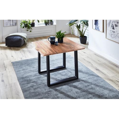 Esstisch Baumkante massiv Akazie natur 80 x 80 schwarz NOAH