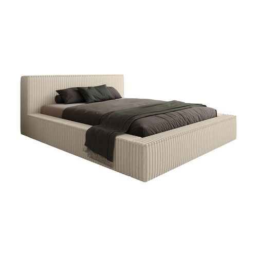 Bett Gestell 140x200 VELORIA mit Bettkasten – Kopfteil Bett 140 - Polsterbett mit Stauraum Beige