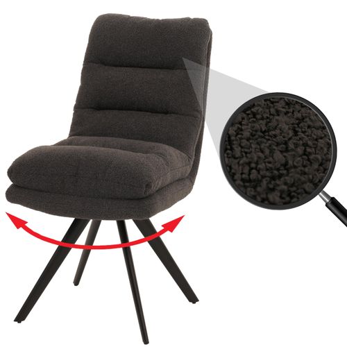Esszimmerstuhl HWC-G66, Küchenstuhl Stuhl, drehbar Auto-Position Stoff/Textil Bouclé MVG dunkelgrau