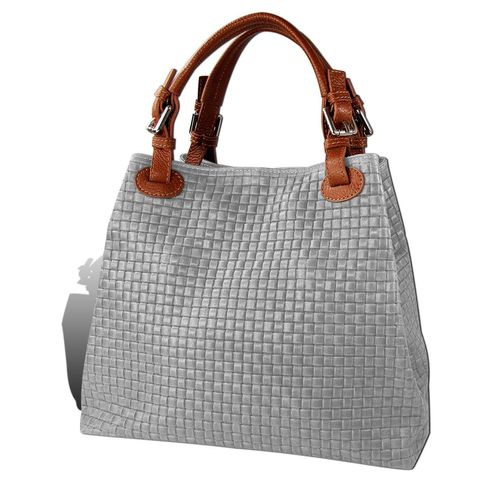 Handtasche grau braun Toscanto Tasche geprägtes Flechtmuster Leder D2OTT164HK