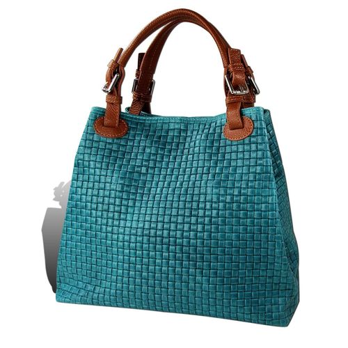 Handtasche türkis braun Toscanto Tasche geprägtes Flechtmuster Leder D2OTT164HT