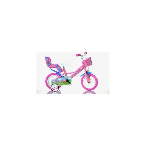 Kinderfahrrad DINO "Peppa Wutz Pig 12 Zoll" Fahrräder Gr. 21cm, 12 Zoll (30,48cm), lila (pink) Kinder mit Stützrädern, Korb und Puppensitz