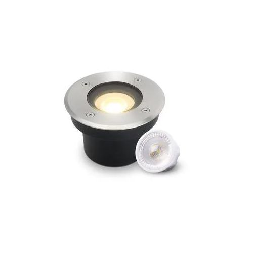 LED Bodeneinbaustrahler FLACH rund Edelstahl 230V IP67 - Leuchtmittel: 5W 2700K ...