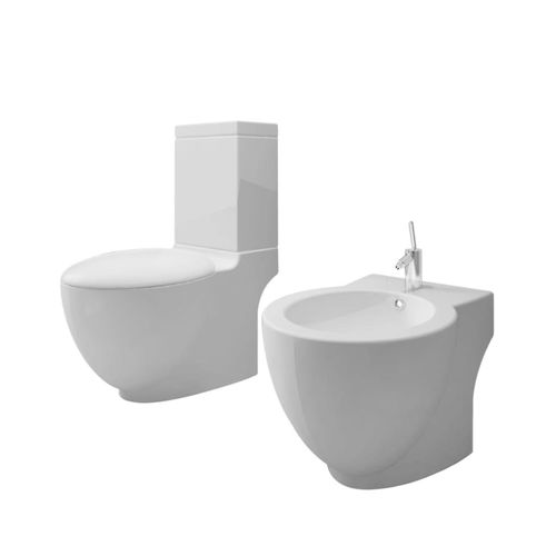 vidaXL Toiletten & Bidet Set Weiß Keramik