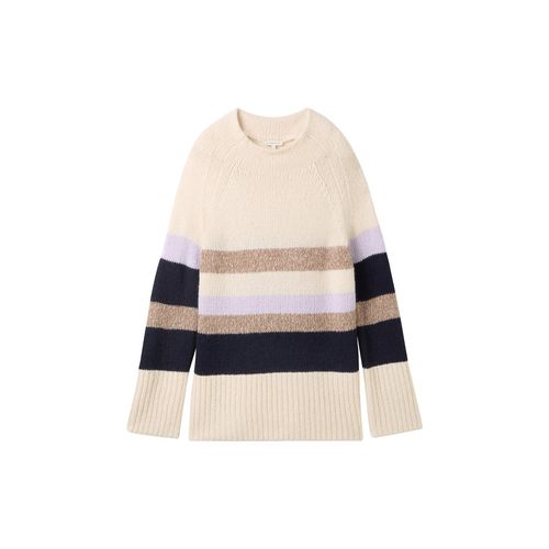 TOM TAILOR Damen Strick Pullover mit Wollanteil, beige, Colour Blocking, Gr. L