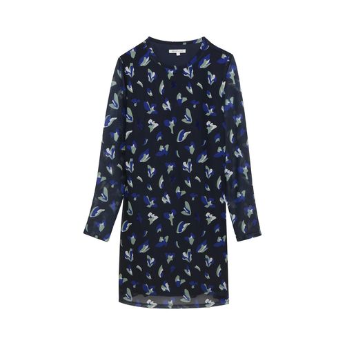 TOM TAILOR DENIM Damen Gemustertes Mesh Minikleid, blau, Gemustert, Gr. M