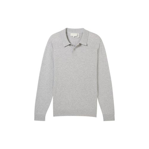 TOM TAILOR Herren Langärmliges Strick Polohemd, grau, Uni, Gr. M