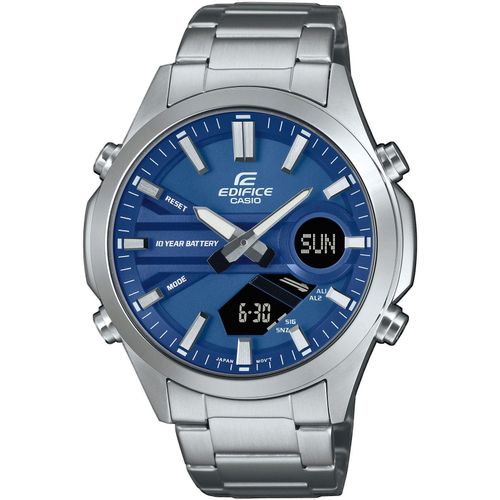 Chronograph CASIO EDIFICE Armbanduhren silberfarben (edelstahlfarben, blau, schwarz) Herren Quarzuhr, Armbanduhr, Herrenuhr, Edelstahlarmband, analog, digital