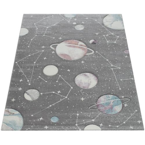 Kinderteppich PACO HOME "Cosmo 347" Teppiche Gr. B: 240cm, 12mm, L: 340cm, grau Kinder 3D-Design, Motiv Weltraum, Kinderzimmer