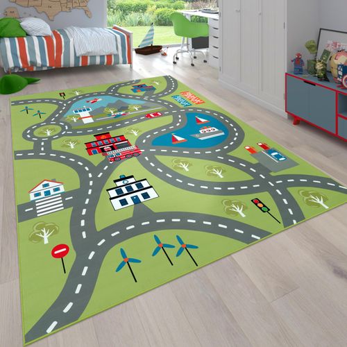 Kinderteppich PACO HOME "Bino 562" Teppiche Gr. B: 200cm, 4mm, L: 200cm, grün Kinder Kurzflor, Straßen-Spiel-Teppich, Motiv Flughafen, Kinderzimmer