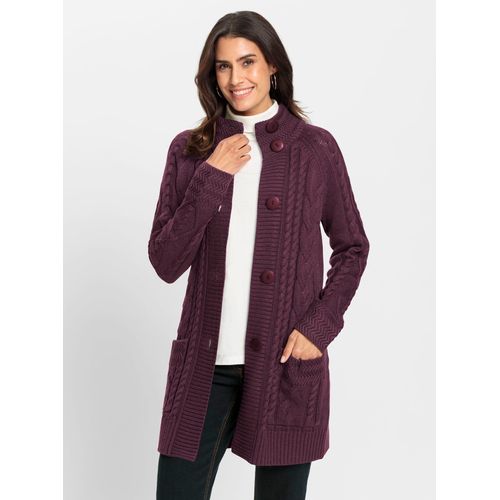 Strickjacke INSPIRATIONEN, Damen, Gr. 36, rot (burgund), 50% Baumwolle, 50% Polyacryl, unifarben, Langarm, Strickjacken
