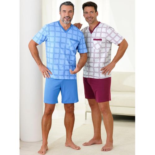 Schlafanzug KINGS CLUB, Herren, Gr. 48/50, bunt (bleu, bordeaux), 100% Baumwolle, Kurzarm, Homewear-Sets