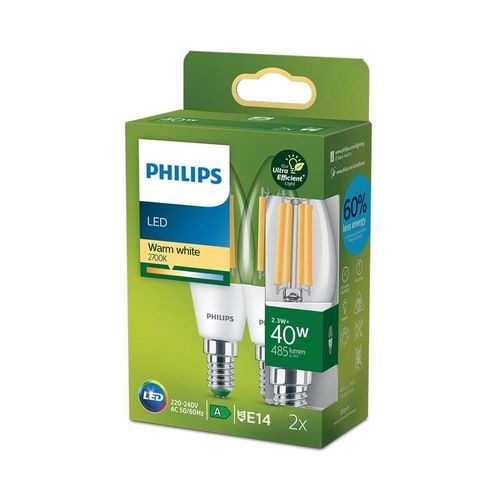 Philips LEDclassic E27 Leuchtmittel, 2,3 Watt, kerzenform, Doppelpack, 8720169275096,