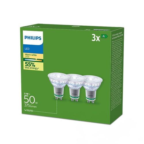 Philips LEDclassic GU10 Leuchtmittel Ultra-Efficient, klar, Dreierpack, 8720169283947,