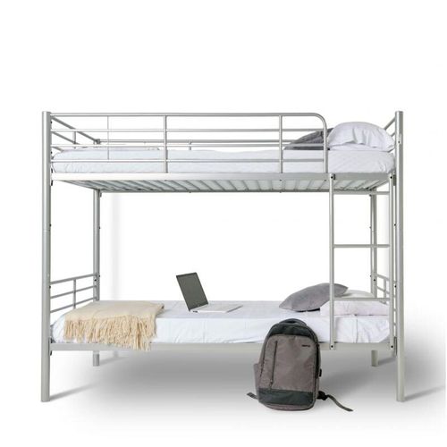 Befara - metall-etagenbett twins mit matratzen - Silber - 90 x 190 cm