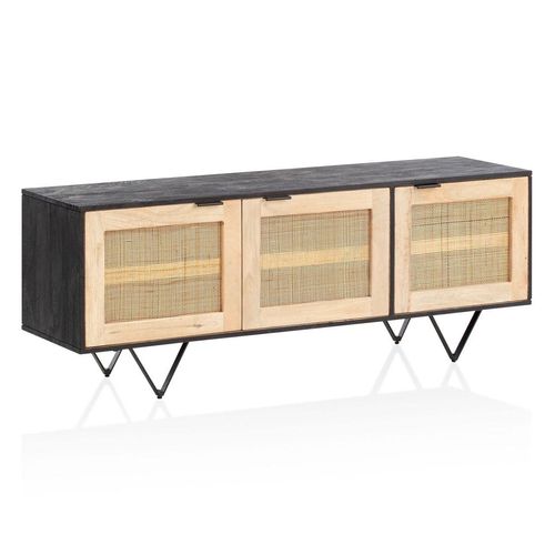 Sideboard 145x55x40 cm Massivholz Rattan Anrichte Kommodenschrank