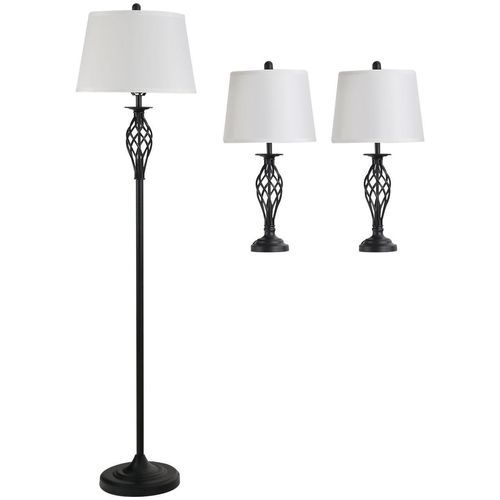 3er-Lampenset 2 Tischlampe(ø38 x 158 cm) + 1 Stehlampe(ø30 x 62 cm) Weiß